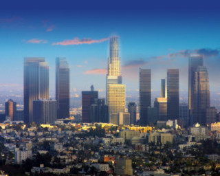 City skyline tall buildings blue 4 - a few building free wallpaper