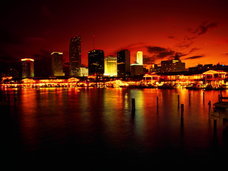 City skyline night red sky 3 - the water free wallpaper