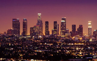 City skyline night purple sky 3 - elbridge ayer burbank free wallpaper