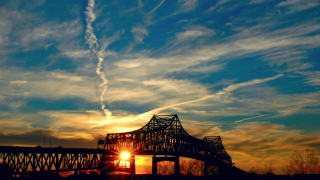Bridge sunset contrail sky background - dave arredondo free wallpaper