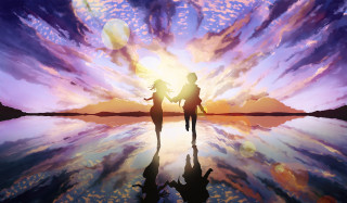 Two people walking lake cloudy - two person free wallpaper