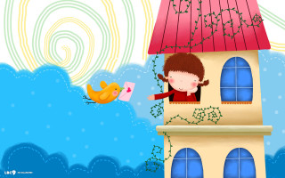 Girl flying house bird nearby - nearby free wallpaper