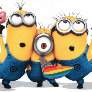 Minions rainbow donut holding fun - cute free wallpaper