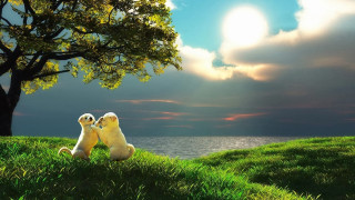 Stuffed animals grass tree hill - a cloudy sky free wallpaper