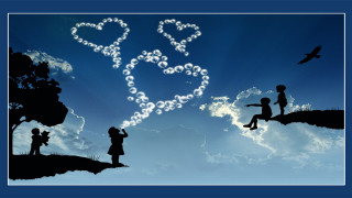 Couple flying cliff heart cloud - anne dunn free wallpaper