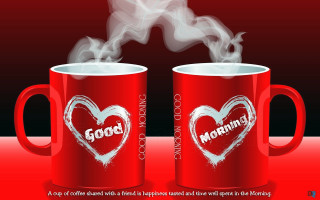Red coffee mugs heart good 2 - good morning free wallpaper