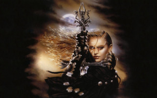 Woman sword fullmoon gothic airbrush - dark fantasy art free wallpaper