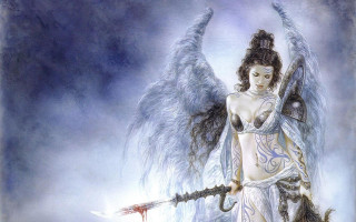 Woman sword angel wings demon - a painting of a woman free wallpaper