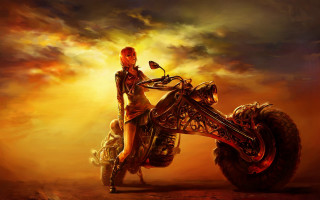 Woman riding motorcycle surreal painting - surreal free wallpaper