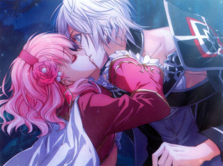 Anime couple kissing blue background 2 - a storybook illustration free wallpaper for desktop