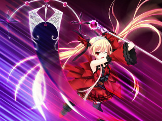 Anime girl sword reddress purple - darkness free wallpaper