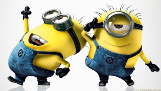 Minions dancing arms up eyes - funny free wallpaper