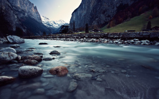 River lush valley mountain snow 3 - river free wallpaper
