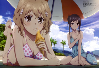 Woman girl banana beach umbrella - the ground next free wallpaper