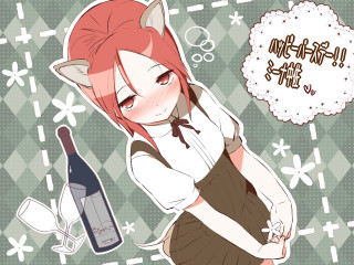 Girl red hair wine bottle - a manga drawing free wallpaper for desktop