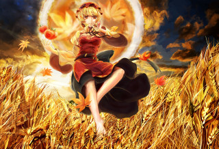 Woman flying wheat orange flower - orange free wallpaper