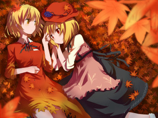 Anime girls field leaves hands - their hipss free wallpaper