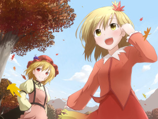 Anime characters park trees yellow - a yellow umbrella free wallpaper