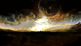 Strange creature sky large head 2 - dark fantasy art free wallpaper