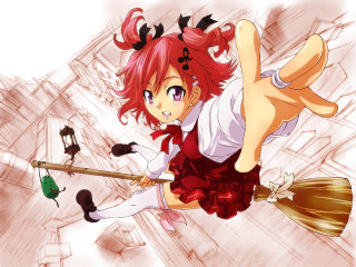 Girl flying broom broomstick air - a white shirt free wallpaper