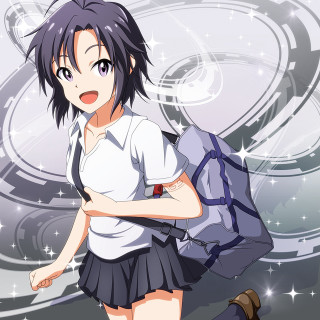 Girl backpack standing stars background - holography free wallpaper