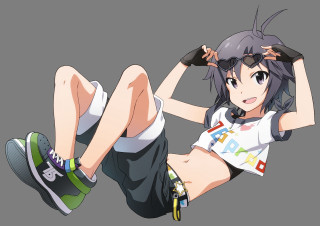 Girl short skirt sneakers posing - a picture free wallpaper