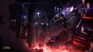 Futuristic robot dark room red - league of legends concept art free wallpaper