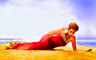 Woman red dress beach legs - ella guru free wallpaper