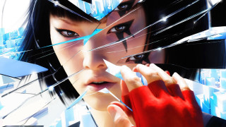 Woman blue eyes red glove - a broken glass free wallpaper