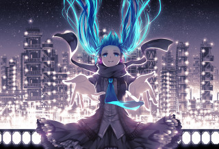 Blue hair city night fireworks - the background and a sky background free wallpaper