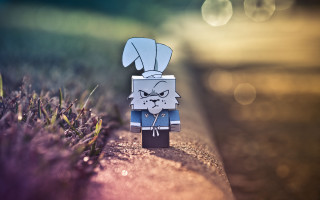 Paper toy cat hat grass - pop surrealism free wallpaper