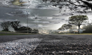 Trees street clouds water droplets - a street free wallpaper