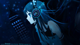 Girl headphones city skyline night 3 - headphone free wallpaper