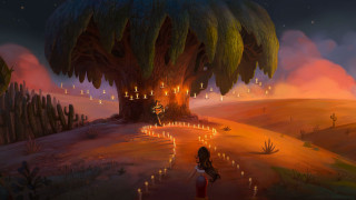 Woman tree candles man standing - a painting of a woman free wallpaper