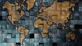 World map tile wall gold - international typographic style free wallpaper