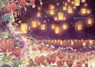 Woman bench lanterns flowers leaves - firefly free wallpaper