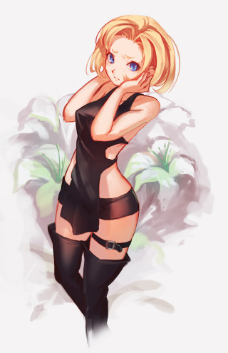 Woman black dress boots hand - her right arm behind her head free wallpaper