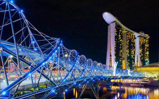 Bridge water night buildings lights - building free wallpaper