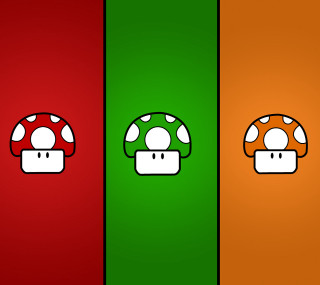 Three colored mushrooms on red - art green free wallpaper