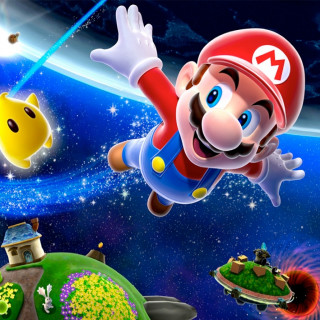 Mario flying characters planet stars - free gaming wallpaper