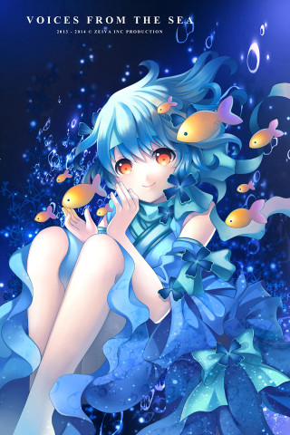 Girl blue hair fish hand - bubble free wallpaper