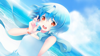 Girl blue hair blue dress - ocean free wallpaper
