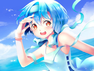 Girl blue hair ocean hands - ocean free wallpaper