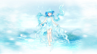 Woman blue dress floating water 2 - her head free wallpaper
