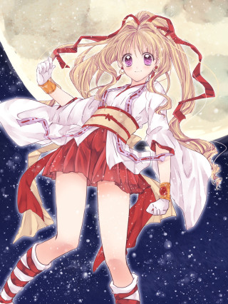 Red white dress girl full - moon free wallpaper