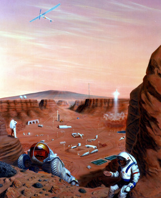 Man space suit red planet - free sci-fi wallpaper