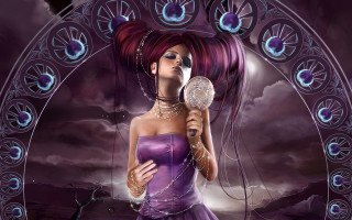 Woman purple dress holding mirror - dark fantasy art free wallpaper