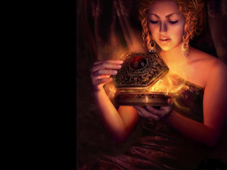 Woman holding golden box red - a red heart free wallpaper