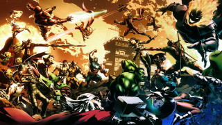 Cartoon group people city sky - alan davis free wallpaper