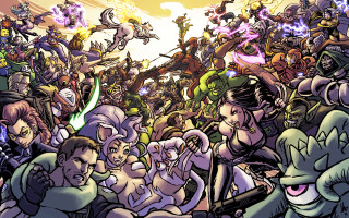 Cartoon characters crowd people gathering - arm free wallpaper